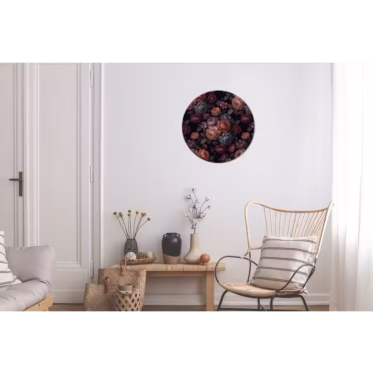 Bloemen - Patroon - Vintage - Donker - Roze Wandcirkel aluminium klein -woonkamer