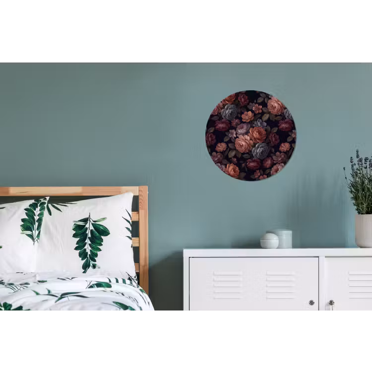 Bloemen - Patroon - Vintage - Donker - Roze Wandcirkel aluminium klein -slaapkamer