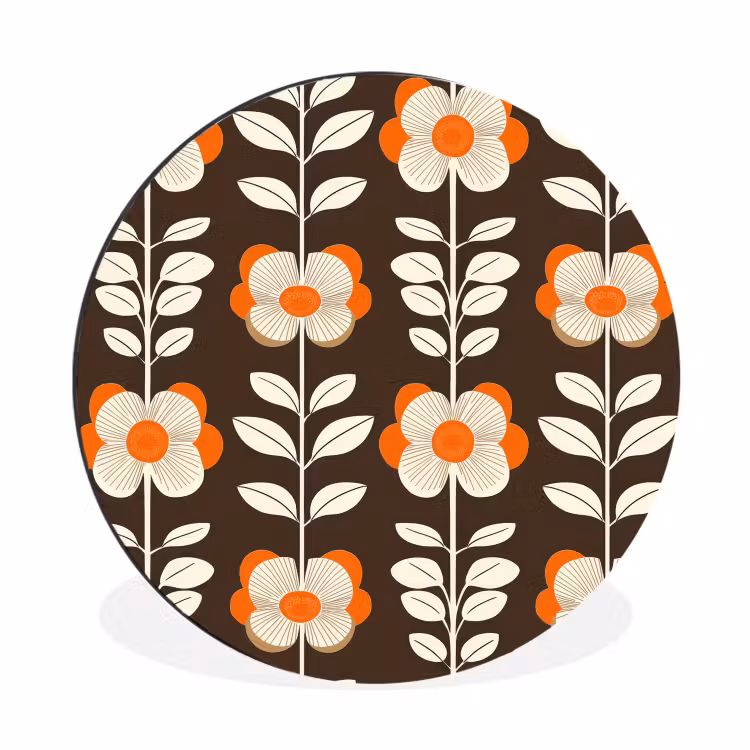 Bloemen - Retro - Bruin Wandcirkel aluminium klein 190 -3d