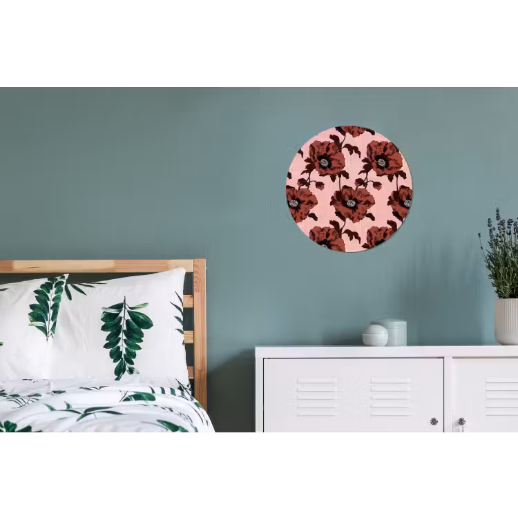 Bloemen - Retro - Rood Wandcirkel aluminium klein 190 -slaapkamer