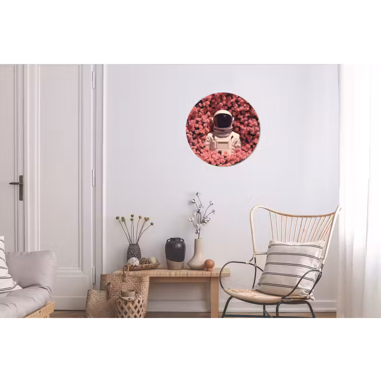 Bloemen - Roze - Astronaut Wandcirkel aluminium klein -woonkamer