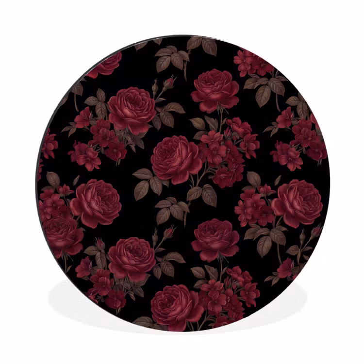 Bloemen - Roos - Patroon - Klassiek - Rood Wandcirkel aluminium klein -3d