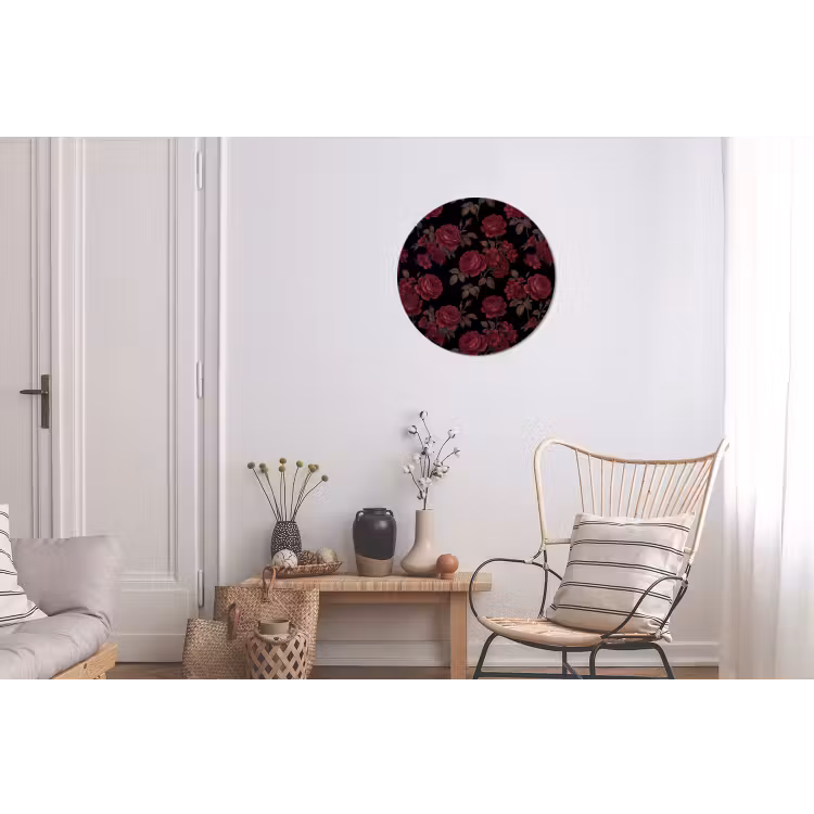 Bloemen - Roos - Patroon - Klassiek - Rood Wandcirkel aluminium klein -woonkamer