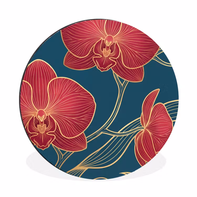 Alu-Dibond-Bild Rund - Blumen – Rot – Gold - Bloemen - Rood - Goud Wandcirkel aluminium klein