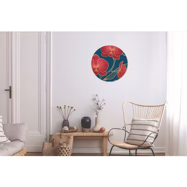 Alu-Dibond-Bild Rund - Blumen – Rot – Gold - Bloemen - Rood - Goud Wandcirkel aluminium klein