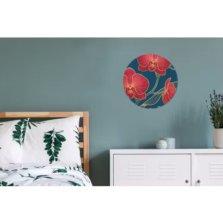 Alu-Dibond-Bild Rund - Blumen – Rot – Gold - Bloemen - Rood - Goud Wandcirkel aluminium klein