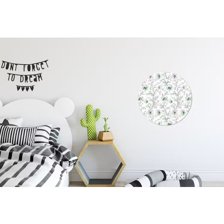 Bloemen - Getekend - Groen Wandcirkel aluminium klein 190 -kinderkamer