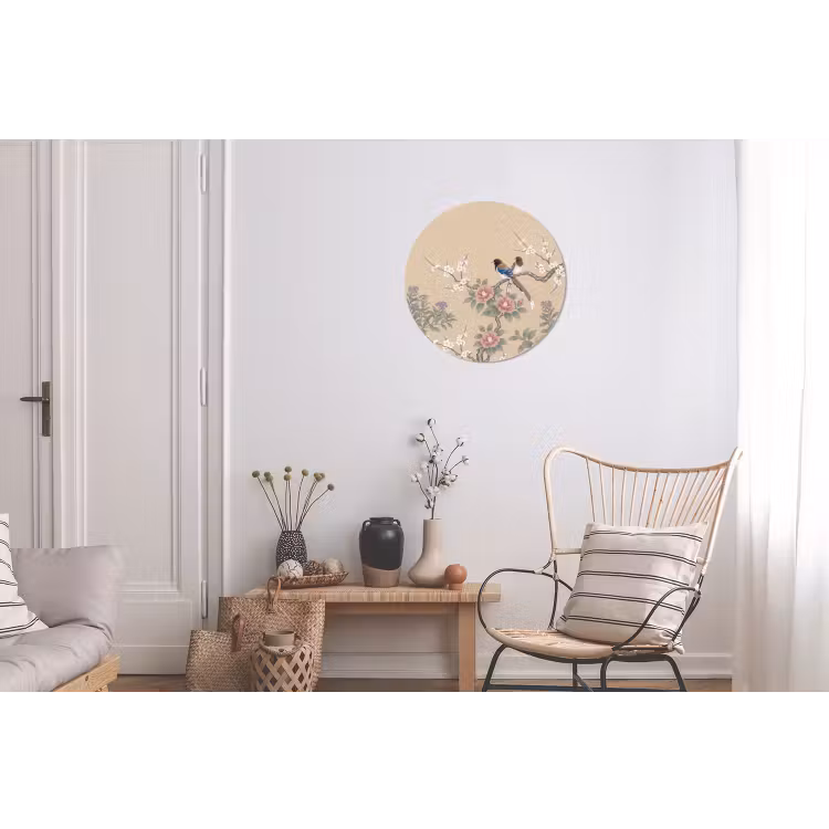 Bloemen - Vogels - Bloemen Wandcirkel aluminium klein -woonkamer