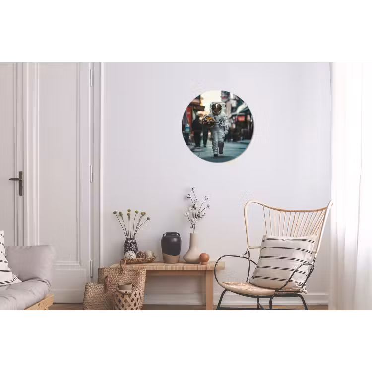Boeket - Bloemen - Kleurrijk - Astronaut Wandcirkel aluminium klein -woonkamer