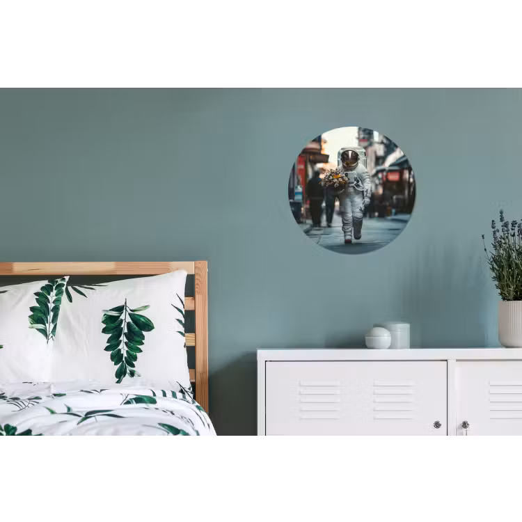 Boeket - Bloemen - Kleurrijk - Astronaut Wandcirkel aluminium klein -slaapkamer