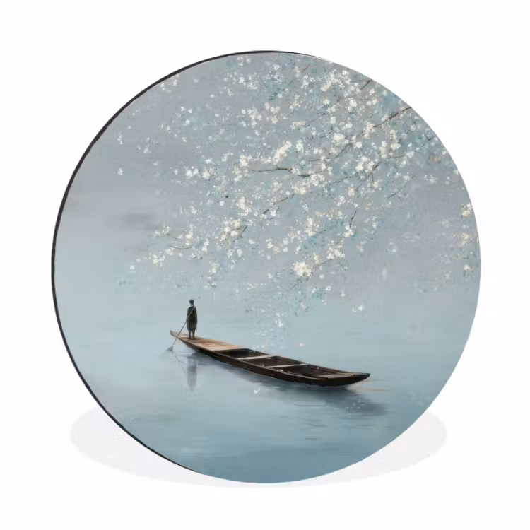 Bloesems - Minimalistisch - Wateroppervlak - Boot Wandcirkel aluminium klein -3d