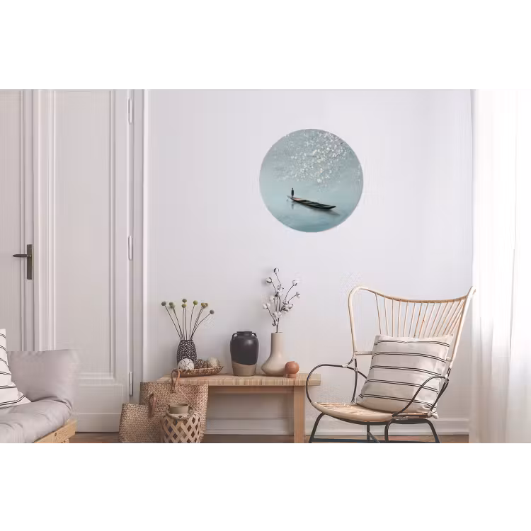Bloesems - Minimalistisch - Wateroppervlak - Boot Wandcirkel aluminium klein -woonkamer