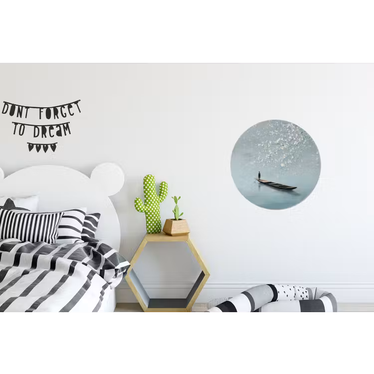 Bloesems - Minimalistisch - Wateroppervlak - Boot Wandcirkel aluminium klein -kinderkamer