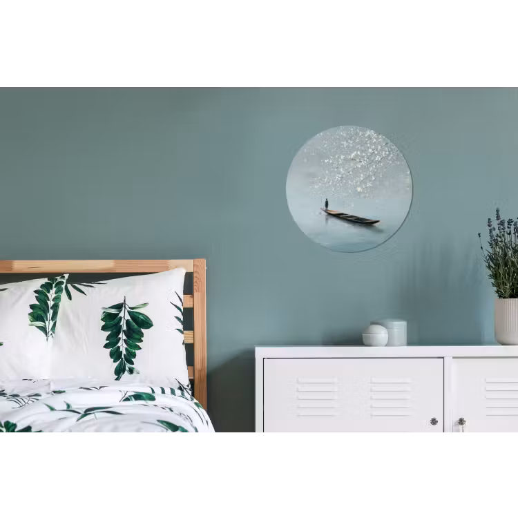 Bloesems - Minimalistisch - Wateroppervlak - Boot Wandcirkel aluminium klein -slaapkamer