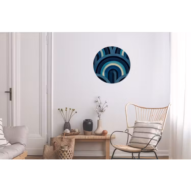 Bogen - Geometrisch - Patroon - Blauw - Retro Wandcirkel aluminium klein 190 -woonkamer