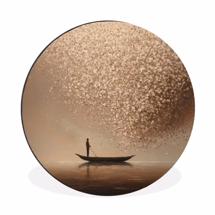 Bootje - Blaadjes - Goud - Water Wandcirkel aluminium klein -3d