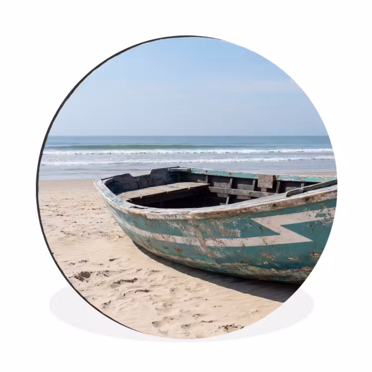 Boot - Zandstrand - Zee Wandcirkel aluminium klein -3d