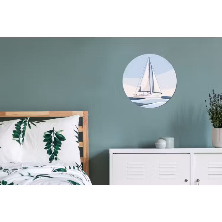 Boot - Zeil - Zee - Modern - Beige Wandcirkel aluminium klein -slaapkamer