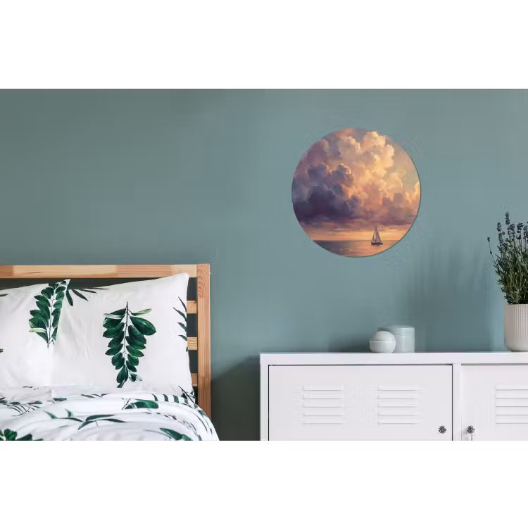 Boot - Zonsondergang - Zee - Natuur - Goud Wandcirkel aluminium klein -slaapkamer