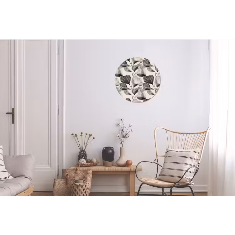 Botanisch - Bladeren - Zwart Wandcirkel aluminium klein 190 -woonkamer