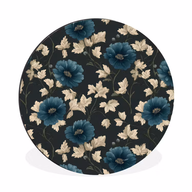 Botanisch - Bloemen - Blauw Wandcirkel aluminium klein 190 -3d