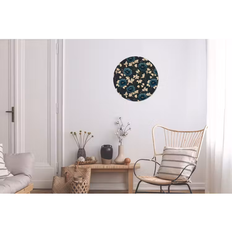 Botanisch - Bloemen - Blauw Wandcirkel aluminium klein 190 -woonkamer