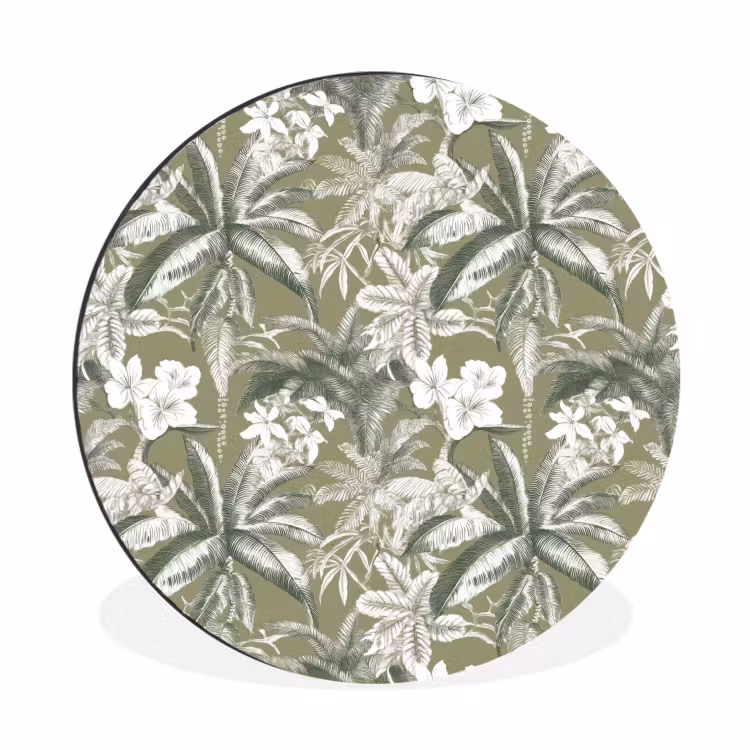 Botanisch - Bloemen - Groen Wandcirkel aluminium klein 190 -3d