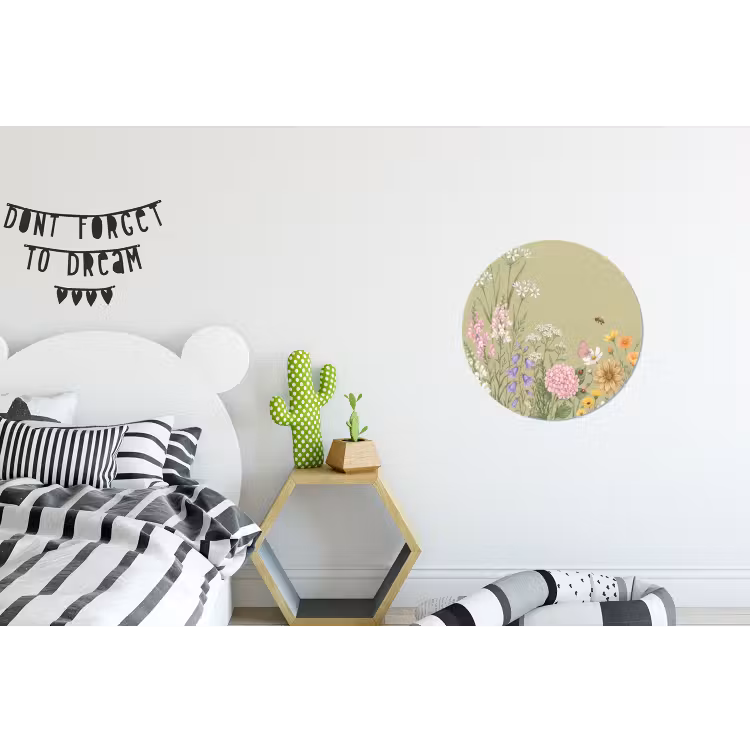 Botanisch - Bloemen - Kleurrijk Wandcirkel aluminium klein -kinderkamer