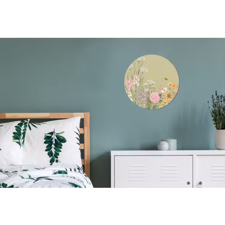 Botanisch - Bloemen - Kleurrijk Wandcirkel aluminium klein -slaapkamer