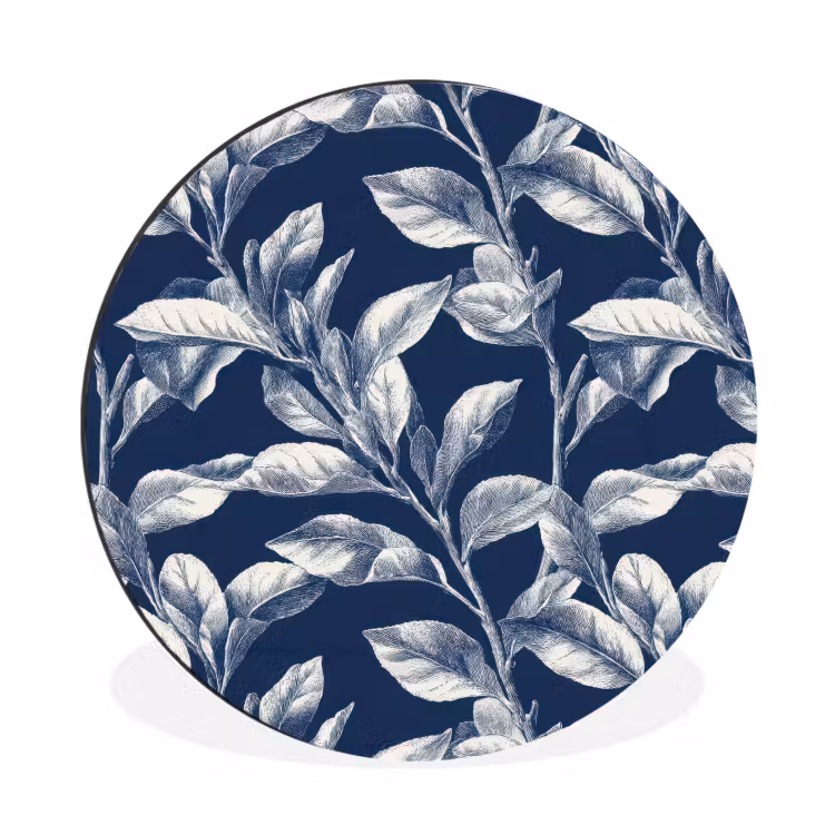 Botanisch - Patroon - Blauw Wandcirkel aluminium klein 190 -3d
