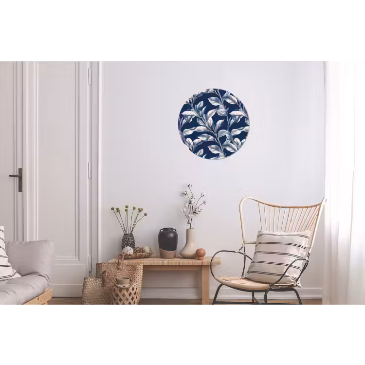 Botanisch - Patroon - Blauw Wandcirkel aluminium klein 190 -woonkamer