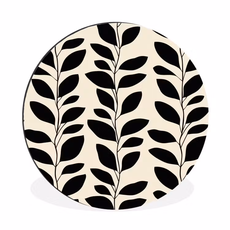 Botanisch - Dessin - Zwart - Beige Wandcirkel aluminium klein 190 -3d