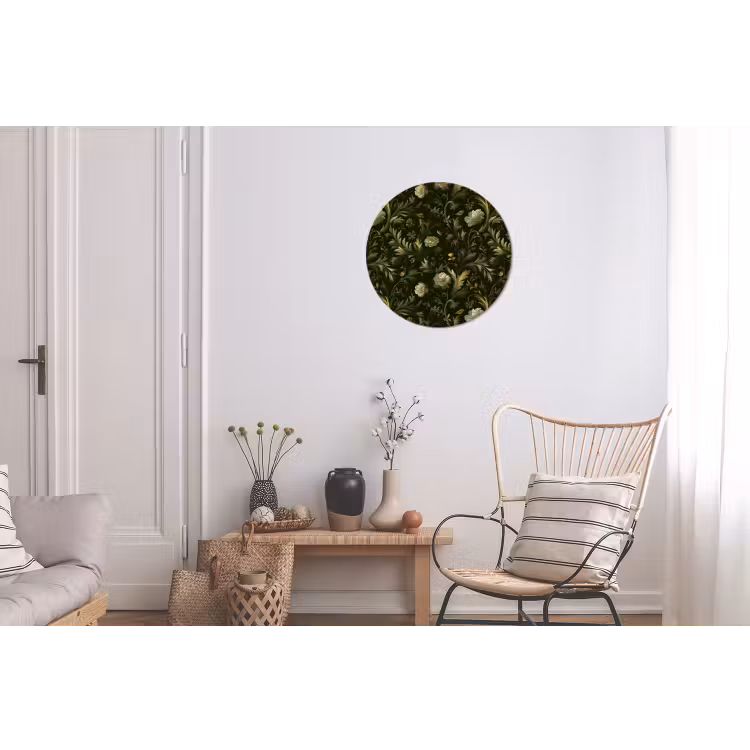 Botanisch - Naadloos - Bloemen Wandcirkel aluminium klein 190 -woonkamer
