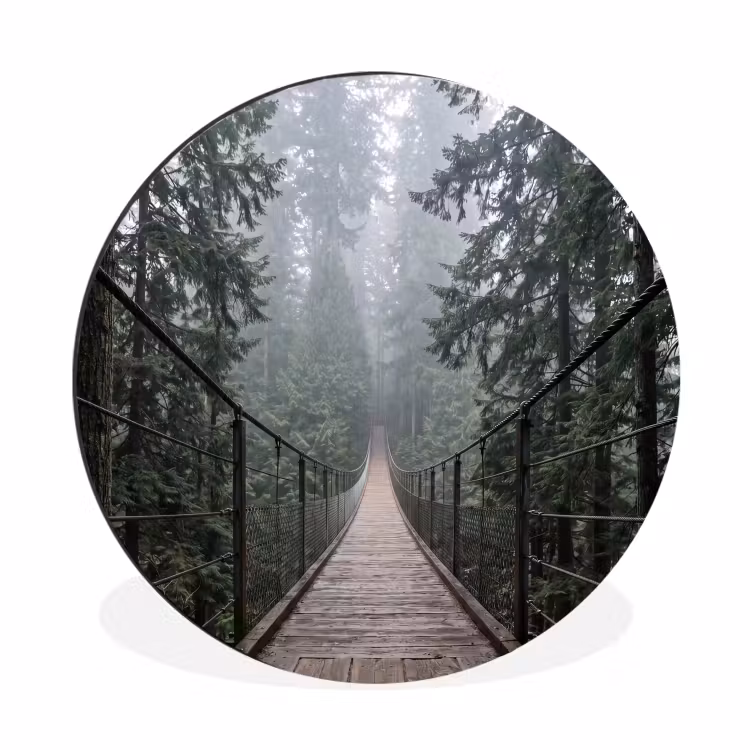 Brug - Bos - Mist - Natuur Wandcirkel aluminium klein -3d