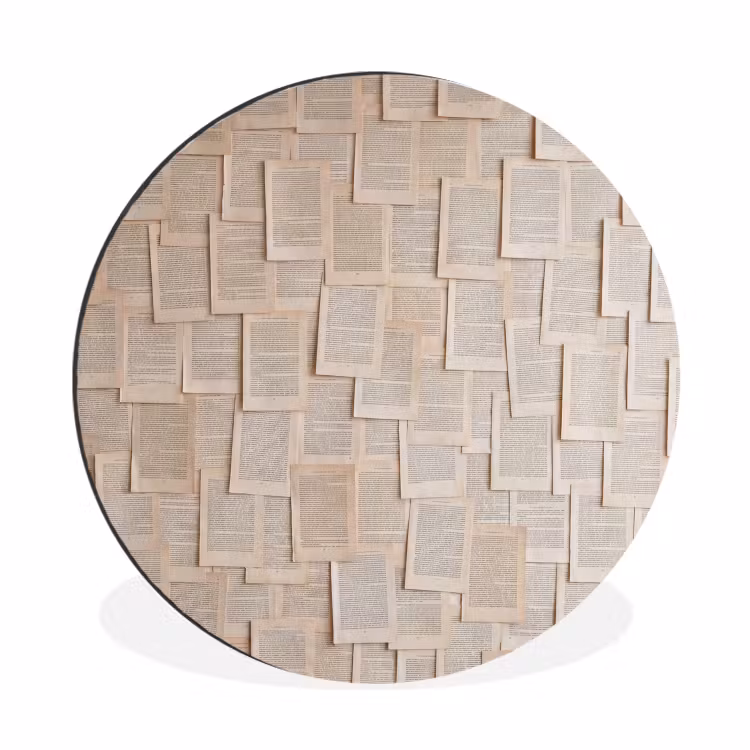 Boekpagina - Collage - Literatuur - Vintage - Beige Wandcirkel aluminium klein -3d