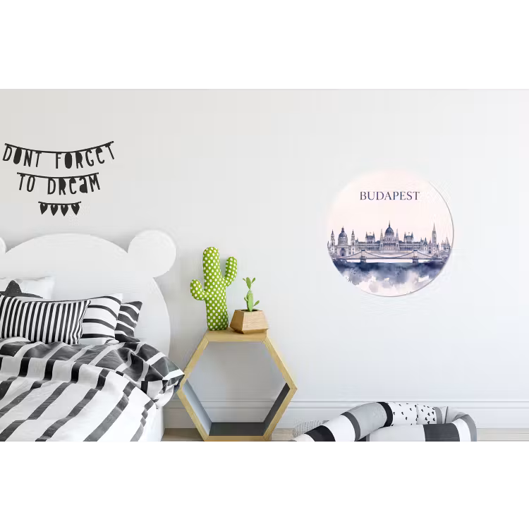 Boedapest - Skyline - Architectuur - Aquarel - Blauw Wandcirkel aluminium klein -kinderkamer