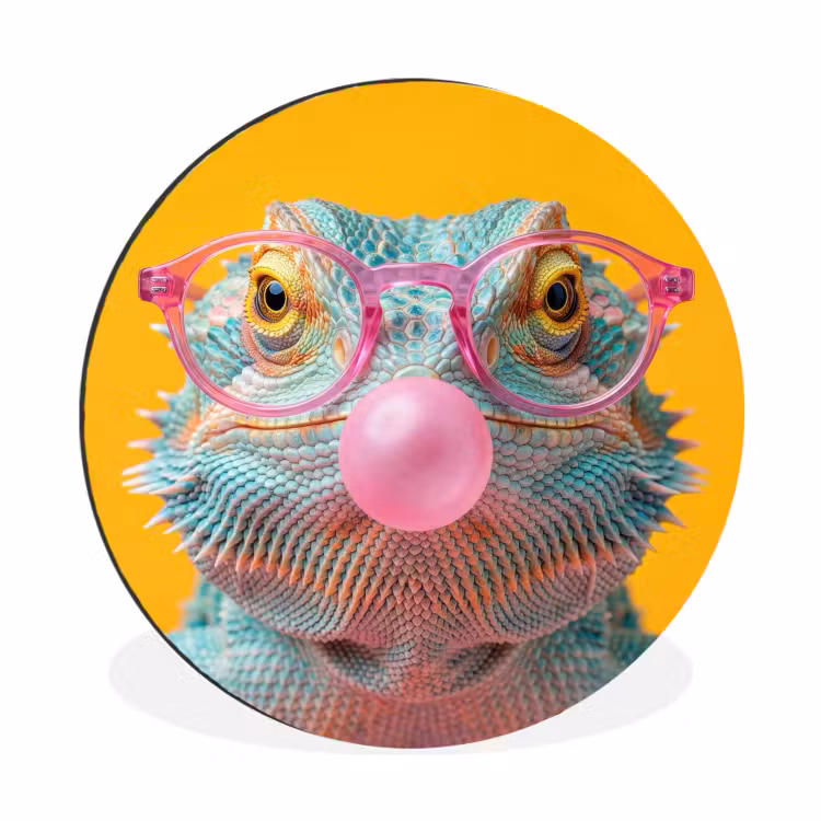 Kameleon - Kauwgom - Kleurrijk Wandcirkel aluminium klein -3d