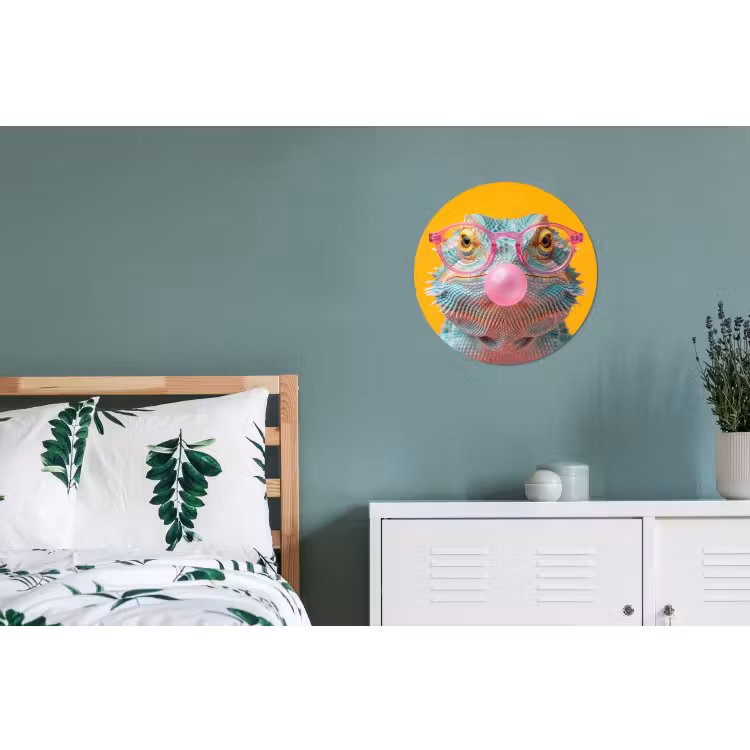 Kameleon - Kauwgom - Kleurrijk Wandcirkel aluminium klein -slaapkamer