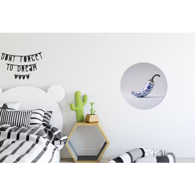 Chilipeper - Keramiek - Blauw Wandcirkel aluminium klein -kinderkamer