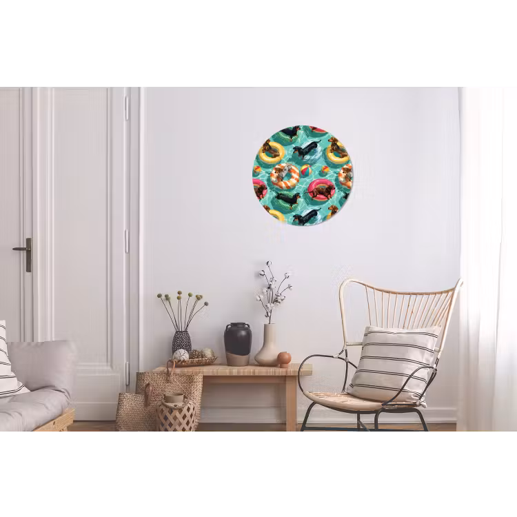 Teckels - Zwembad - Kleurrijk Wandcirkel aluminium klein 190 -woonkamer