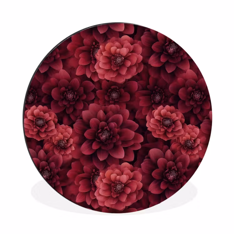 Dahlias - Bloemen - Rood Wandcirkel aluminium klein 190 -3d