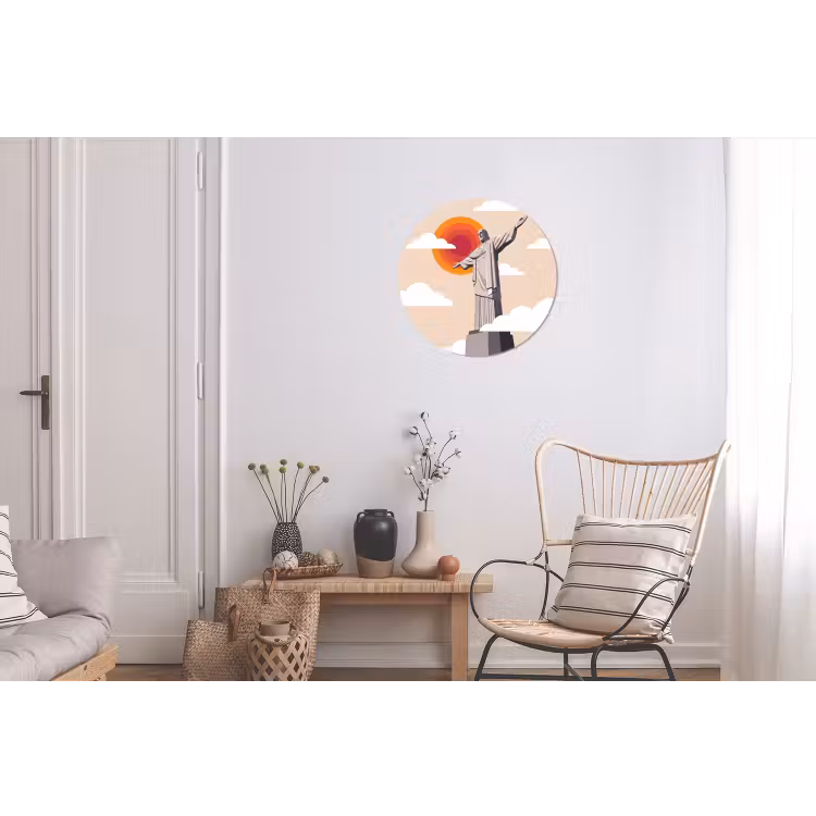 Monument - Stad - Zonsondergang - Minimalistisch - Oranje Wandcirkel aluminium klein -woonkamer