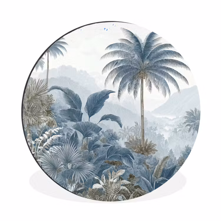 Jungle - Modern - Blauw - Groen Wandcirkel aluminium klein -3d