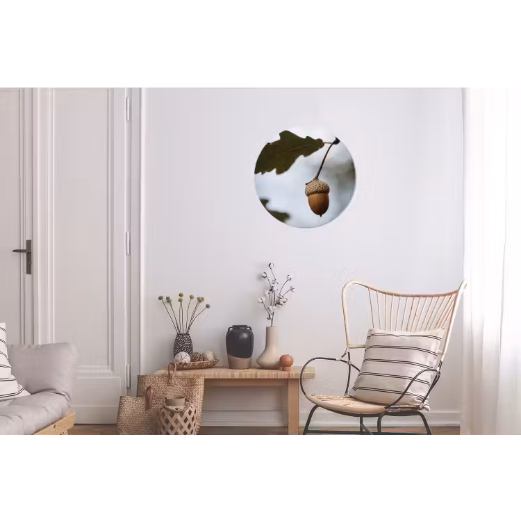 Eikel - Eikenblad - Bos - Herfst - Natuur Wandcirkel aluminium klein -woonkamer