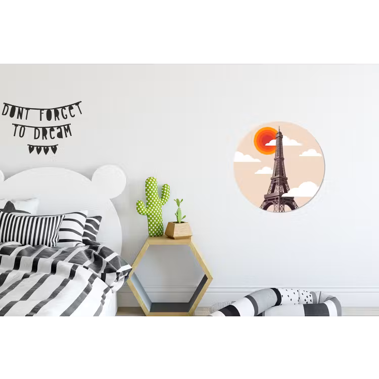 Eiffeltoren - Zon - Architectuur - Abstract - Beige Wandcirkel aluminium klein -kinderkamer