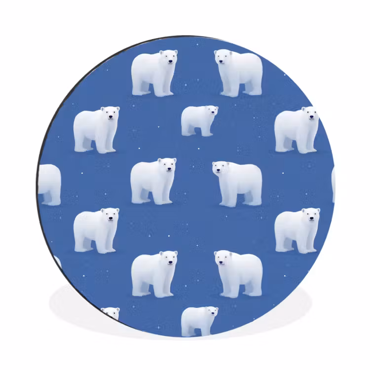 IJsbeer - Patroon - Blauw Wandcirkel aluminium klein 190 -3d