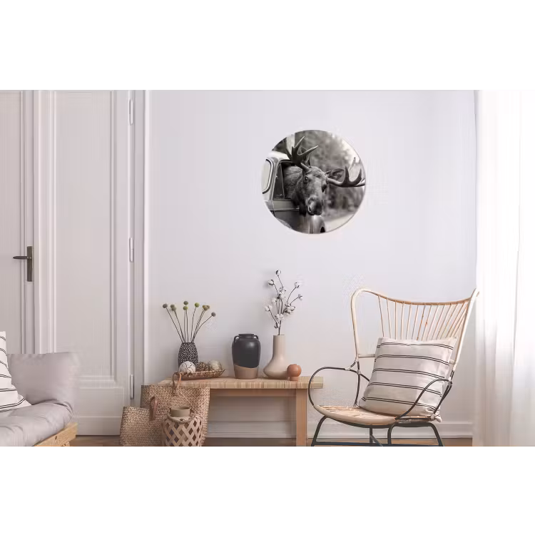 Eland - Auto - Gewei - Zwart - Wit Wandcirkel aluminium klein -woonkamer