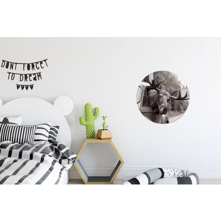 Eland - Auto - Gewei - Zwart - Wit Wandcirkel aluminium klein -kinderkamer