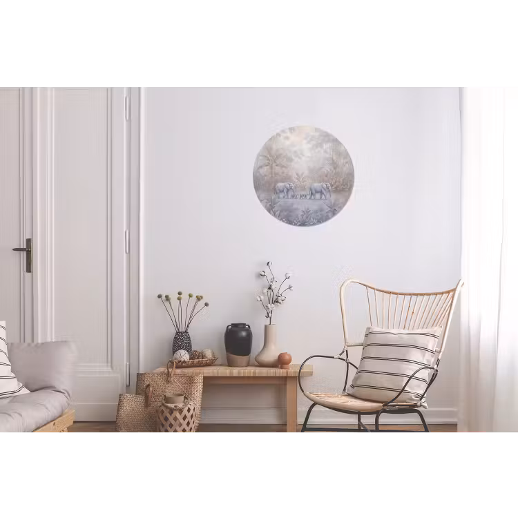 Olifant - Familie - Jungle - Illustratie - Grijs Wandcirkel aluminium klein -woonkamer