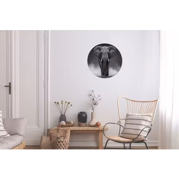Olifant - Zwart - Wit - Rook Wandcirkel aluminium klein -woonkamer